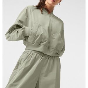 ALO Yoga Green Bomber Jacket with Elastic Waistband